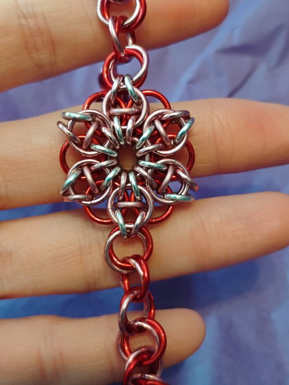Pink, Red, & Silver Celtic Visions Chain Mail bracelet